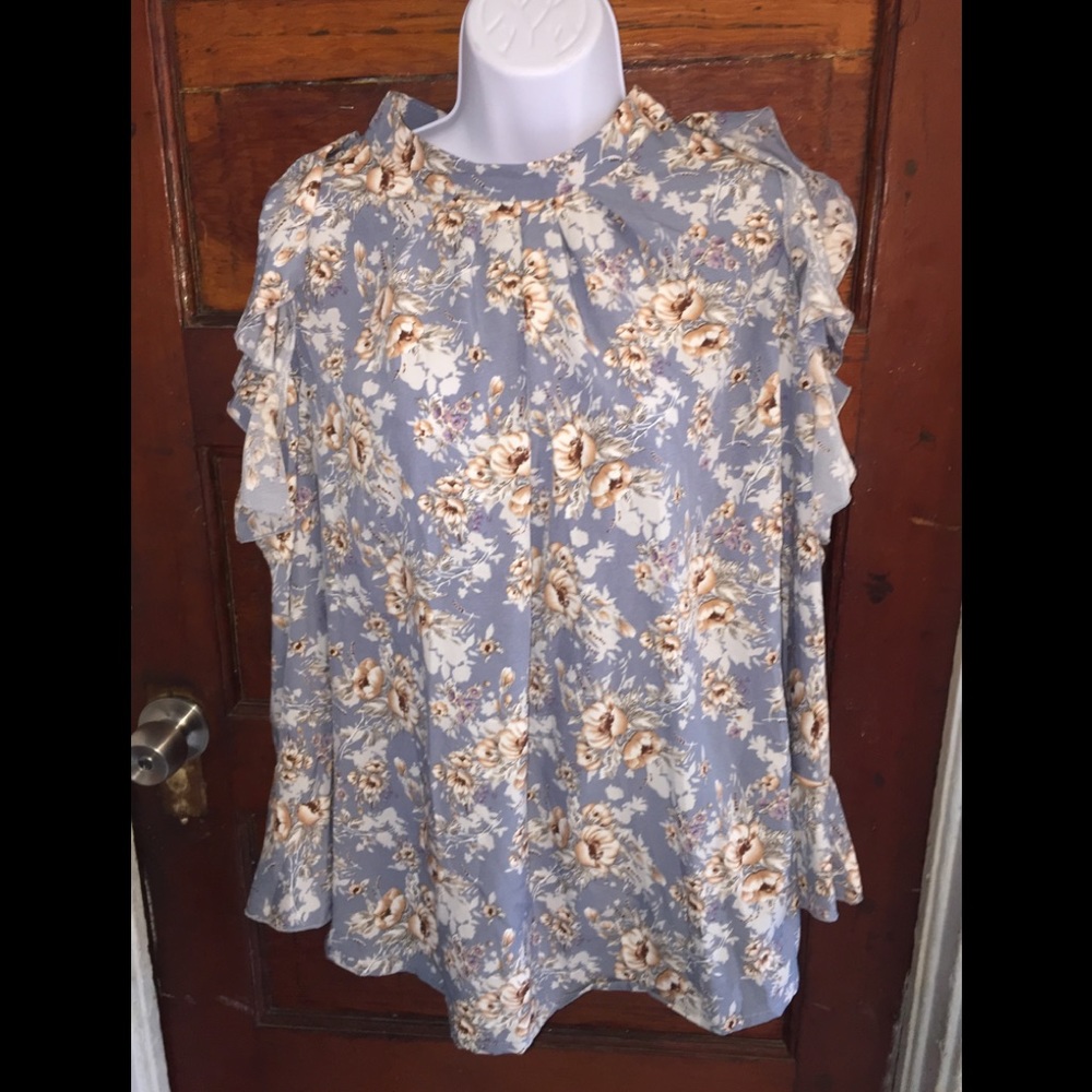Floral Open Shoulder Long  Sleeve